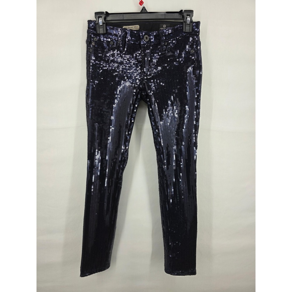 AG Adriano Goldschmied The Legging Ankle Sequin Super Skinny Jeans Navy Blue 25R